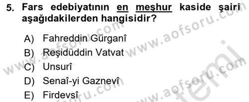 VIII-XIII. Yüzyıllar Türk Edebiyatı Dersi 2021 - 2022 Yılı (Final) Dönem Sonu Sınav Soruları 5. Soru