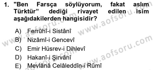 VIII-XIII. Yüzyıllar Türk Edebiyatı Dersi 2021 - 2022 Yılı Yaz Okulu Sınavı 1. Soru