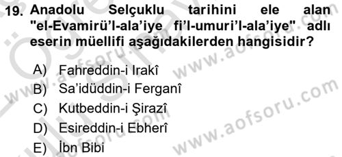 VIII-XIII. Yüzyıllar Türk Edebiyatı Dersi 2021 - 2022 Yılı Yaz Okulu Sınavı 19. Soru