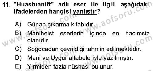 VIII-XIII. Yüzyıllar Türk Edebiyatı Dersi 2022 - 2023 Yılı (Vize) Ara Sınav Soruları 11. Soru