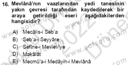 VIII-XIII. Yüzyıllar Türk Edebiyatı Dersi 2022 - 2023 Yılı (Final) Dönem Sonu Sınavı 16. Soru