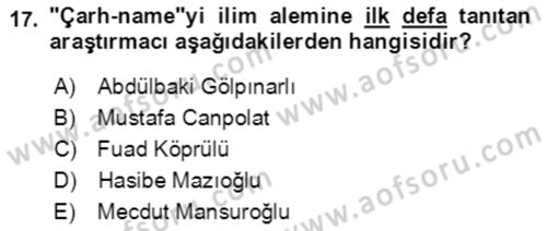 VIII-XIII. Yüzyıllar Türk Edebiyatı Dersi 2022 - 2023 Yılı (Final) Dönem Sonu Sınavı 17. Soru