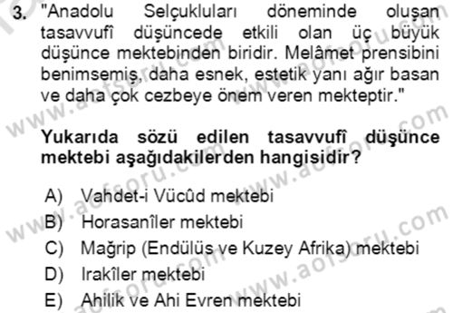 VIII-XIII. Yüzyıllar Türk Edebiyatı Dersi 2022 - 2023 Yılı (Final) Dönem Sonu Sınavı 3. Soru