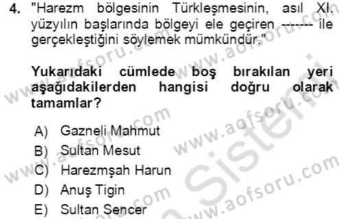 VIII-XIII. Yüzyıllar Türk Edebiyatı Dersi 2022 - 2023 Yılı (Final) Dönem Sonu Sınavı 4. Soru