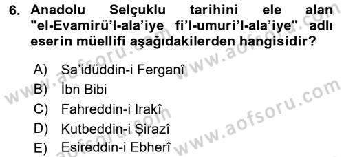 VIII-XIII. Yüzyıllar Türk Edebiyatı Dersi 2022 - 2023 Yılı Yaz Okulu Sınavı 6. Soru