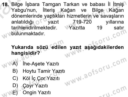 VIII-XIII. Yüzyıllar Türk Edebiyatı Dersi 2023 - 2024 Yılı (Vize) Ara Sınavı 18. Soru