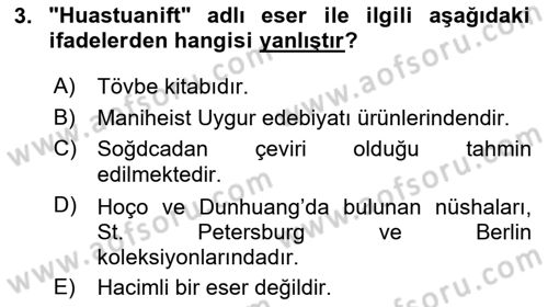 VIII-XIII. Yüzyıllar Türk Edebiyatı Dersi 2023 - 2024 Yılı (Vize) Ara Sınavı 3. Soru