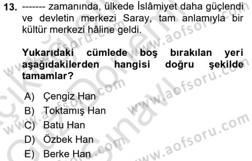 VIII-XIII. Yüzyıllar Türk Edebiyatı Dersi 2023 - 2024 Yılı (Final) Dönem Sonu Sınav Soruları 13. Soru