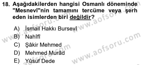 VIII-XIII. Yüzyıllar Türk Edebiyatı Dersi 2023 - 2024 Yılı (Final) Dönem Sonu Sınavı 18. Soru