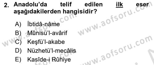 VIII-XIII. Yüzyıllar Türk Edebiyatı Dersi 2023 - 2024 Yılı (Final) Dönem Sonu Sınav Soruları 2. Soru