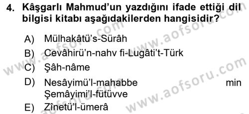 VIII-XIII. Yüzyıllar Türk Edebiyatı Dersi 2023 - 2024 Yılı (Final) Dönem Sonu Sınavı 4. Soru