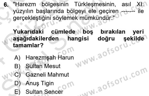 VIII-XIII. Yüzyıllar Türk Edebiyatı Dersi 2023 - 2024 Yılı (Final) Dönem Sonu Sınav Soruları 6. Soru