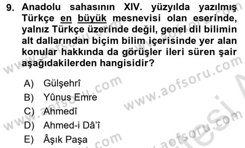 VIII-XIII. Yüzyıllar Türk Edebiyatı Dersi 2023 - 2024 Yılı (Final) Dönem Sonu Sınav Soruları 9. Soru