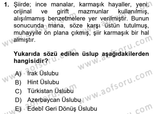 VIII-XIII. Yüzyıllar Türk Edebiyatı Dersi 2024 - 2025 Yılı (Vize) Ara Sınav Soruları 1. Soru