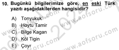 VIII-XIII. Yüzyıllar Türk Edebiyatı Dersi 2024 - 2025 Yılı (Vize) Ara Sınav Soruları 10. Soru