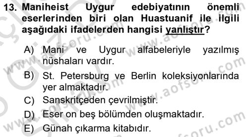 VIII-XIII. Yüzyıllar Türk Edebiyatı Dersi 2024 - 2025 Yılı (Vize) Ara Sınav Soruları 13. Soru
