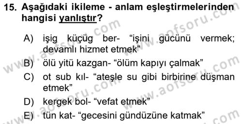 VIII-XIII. Yüzyıllar Türk Edebiyatı Dersi 2024 - 2025 Yılı (Vize) Ara Sınav Soruları 15. Soru