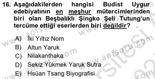 VIII-XIII. Yüzyıllar Türk Edebiyatı Dersi 2024 - 2025 Yılı (Vize) Ara Sınav Soruları 16. Soru