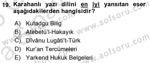 VIII-XIII. Yüzyıllar Türk Edebiyatı Dersi 2024 - 2025 Yılı (Vize) Ara Sınav Soruları 19. Soru