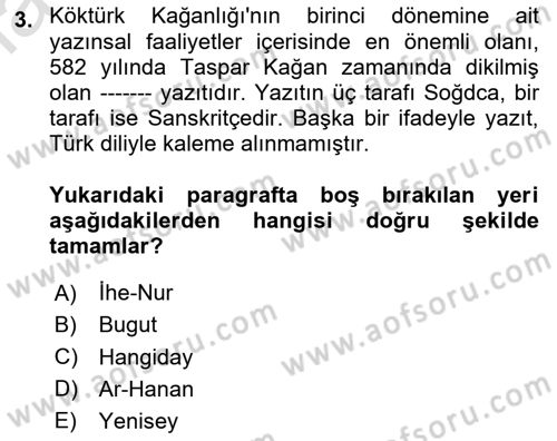VIII-XIII. Yüzyıllar Türk Edebiyatı Dersi 2024 - 2025 Yılı (Vize) Ara Sınav Soruları 3. Soru