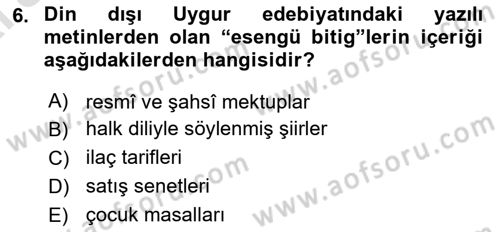 VIII-XIII. Yüzyıllar Türk Edebiyatı Dersi 2024 - 2025 Yılı (Vize) Ara Sınav Soruları 6. Soru