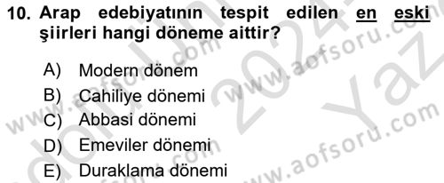 VIII-XIII. Yüzyıllar Türk Edebiyatı Dersi 2024 - 2025 Yılı Yaz Okulu Sınav Soruları 10. Soru