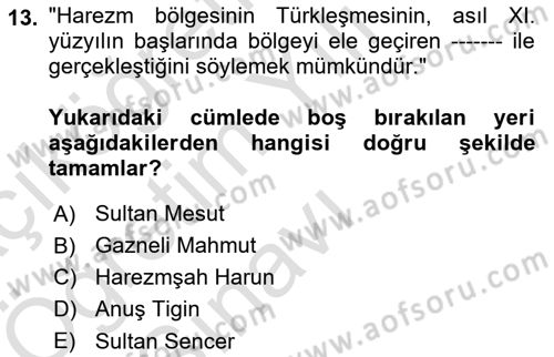 VIII-XIII. Yüzyıllar Türk Edebiyatı Dersi 2024 - 2025 Yılı Yaz Okulu Sınav Soruları 13. Soru