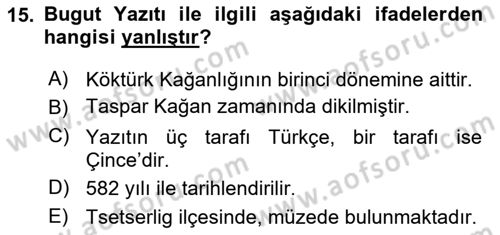 VIII-XIII. Yüzyıllar Türk Edebiyatı Dersi 2024 - 2025 Yılı Yaz Okulu Sınav Soruları 15. Soru