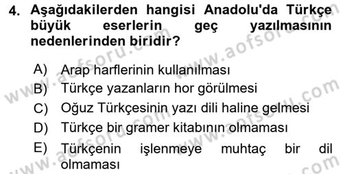 VIII-XIII. Yüzyıllar Türk Edebiyatı Dersi 2024 - 2025 Yılı Yaz Okulu Sınav Soruları 4. Soru