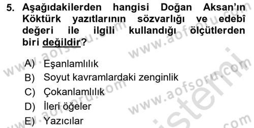 VIII-XIII. Yüzyıllar Türk Edebiyatı Dersi 2024 - 2025 Yılı Yaz Okulu Sınav Soruları 5. Soru