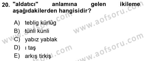 VIII-XIII. Yüzyıllar Türk Edebiyatı Dersi 2025 - 2026 Yılı (Vize) Ara Sınav Soruları 20. Soru