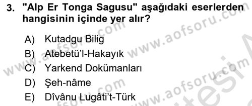 VIII-XIII. Yüzyıllar Türk Edebiyatı Dersi 2025 - 2026 Yılı (Vize) Ara Sınav Soruları 3. Soru
