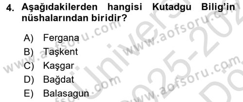 VIII-XIII. Yüzyıllar Türk Edebiyatı Dersi 2025 - 2026 Yılı (Vize) Ara Sınav Soruları 4. Soru