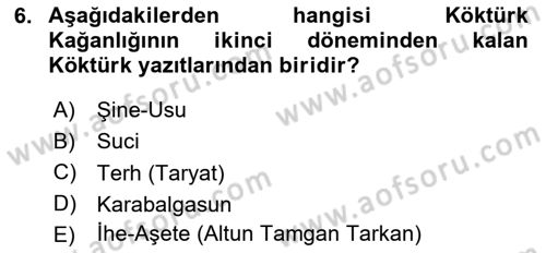 VIII-XIII. Yüzyıllar Türk Edebiyatı Dersi 2025 - 2026 Yılı (Vize) Ara Sınav Soruları 6. Soru