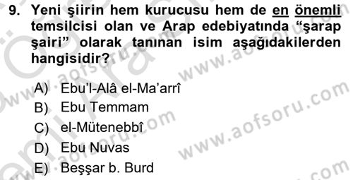 VIII-XIII. Yüzyıllar Türk Edebiyatı Dersi 2025 - 2026 Yılı (Vize) Ara Sınav Soruları 9. Soru