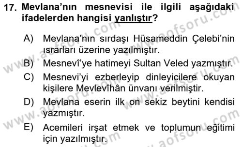 VIII-XIII. Yüzyıllar Türk Edebiyatı Dersi 2025 - 2026 Yılı (Final) Dönem Sonu Sınav Soruları 17. Soru