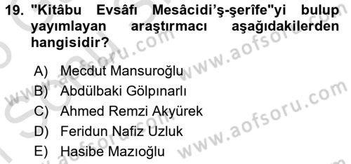 VIII-XIII. Yüzyıllar Türk Edebiyatı Dersi 2025 - 2026 Yılı (Final) Dönem Sonu Sınav Soruları 19. Soru