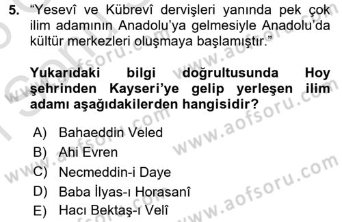 VIII-XIII. Yüzyıllar Türk Edebiyatı Dersi 2025 - 2026 Yılı (Final) Dönem Sonu Sınav Soruları 5. Soru