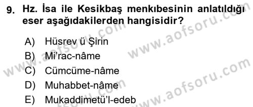 VIII-XIII. Yüzyıllar Türk Edebiyatı Dersi 2025 - 2026 Yılı (Final) Dönem Sonu Sınav Soruları 9. Soru