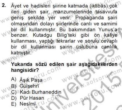 XIV-XV. Yüzyıllar Türk Edebiyatı Dersi 2014 - 2015 Yılı (Vize) Ara Sınavı 2. Soru