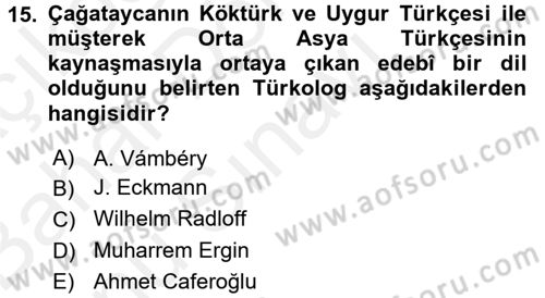 XIV-XV. Yüzyıllar Türk Edebiyatı Dersi 2017 - 2018 Yılı (Final) Dönem Sonu Sınavı 15. Soru