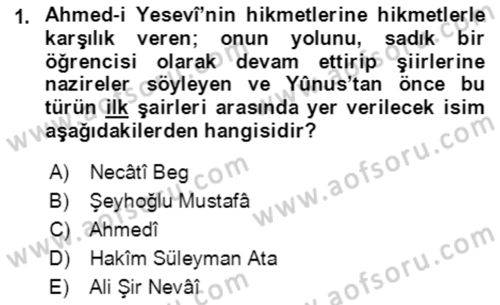 XIV-XV. Yüzyıllar Türk Edebiyatı Dersi 2018 - 2019 Yılı 3 Ders Sınavı 1. Soru