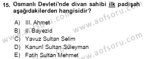 XIV-XV. Yüzyıllar Türk Edebiyatı Dersi 2018 - 2019 Yılı 3 Ders Sınav Soruları 15. Soru