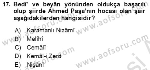 XIV-XV. Yüzyıllar Türk Edebiyatı Dersi 2018 - 2019 Yılı 3 Ders Sınav Soruları 17. Soru
