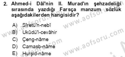 XIV-XV. Yüzyıllar Türk Edebiyatı Dersi 2018 - 2019 Yılı 3 Ders Sınavı 2. Soru