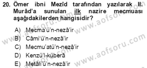 XIV-XV. Yüzyıllar Türk Edebiyatı Dersi 2018 - 2019 Yılı 3 Ders Sınav Soruları 20. Soru
