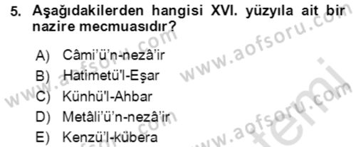 XIV-XV. Yüzyıllar Türk Edebiyatı Dersi 2018 - 2019 Yılı 3 Ders Sınavı 5. Soru