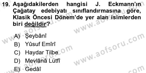 XIV-XV. Yüzyıllar Türk Edebiyatı Dersi 2018 - 2019 Yılı (Vize) Ara Sınav Soruları 19. Soru