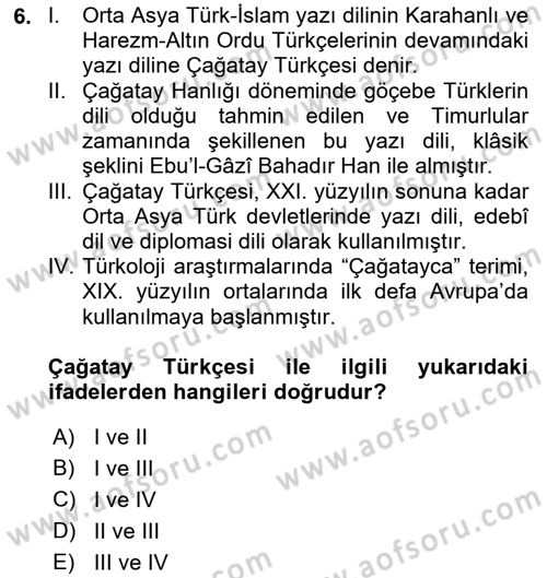 XIV-XV. Yüzyıllar Türk Edebiyatı Dersi 2018 - 2019 Yılı (Vize) Ara Sınav Soruları 6. Soru