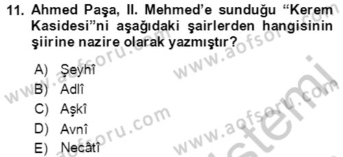 XIV-XV. Yüzyıllar Türk Edebiyatı Dersi 2018 - 2019 Yılı Yaz Okulu Sınav Soruları 11. Soru